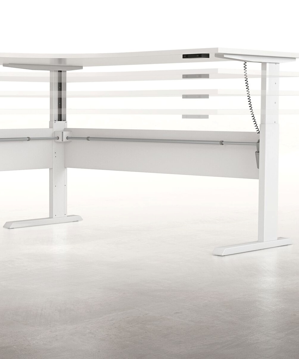 Axis Corner Height Adjustable Desk in motion