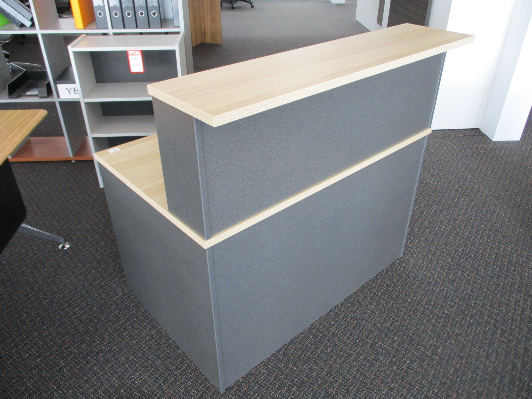 New Natural Oak and Ironstone Reception Counter 1200×750 $595