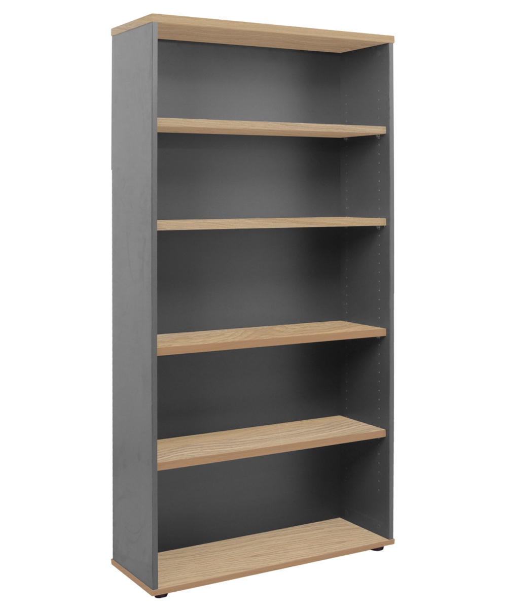 Worker Bookcase Natural Oak and Ironstone 1800×900