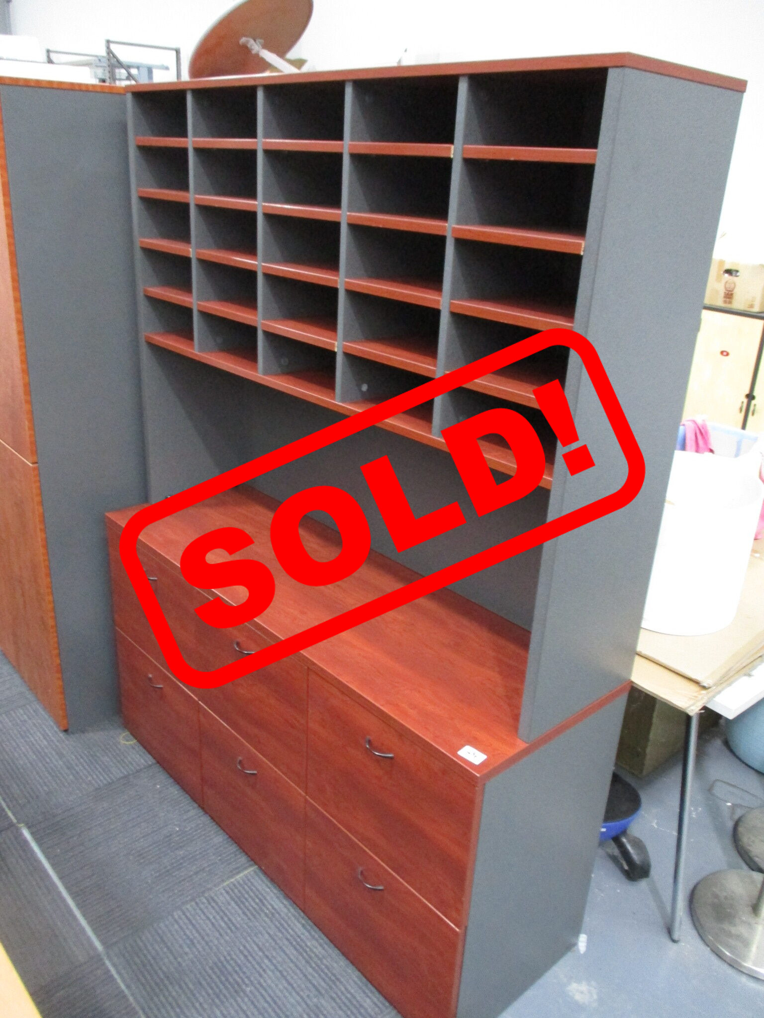 Redwood Filing Credenza with Pigeon Holes $490