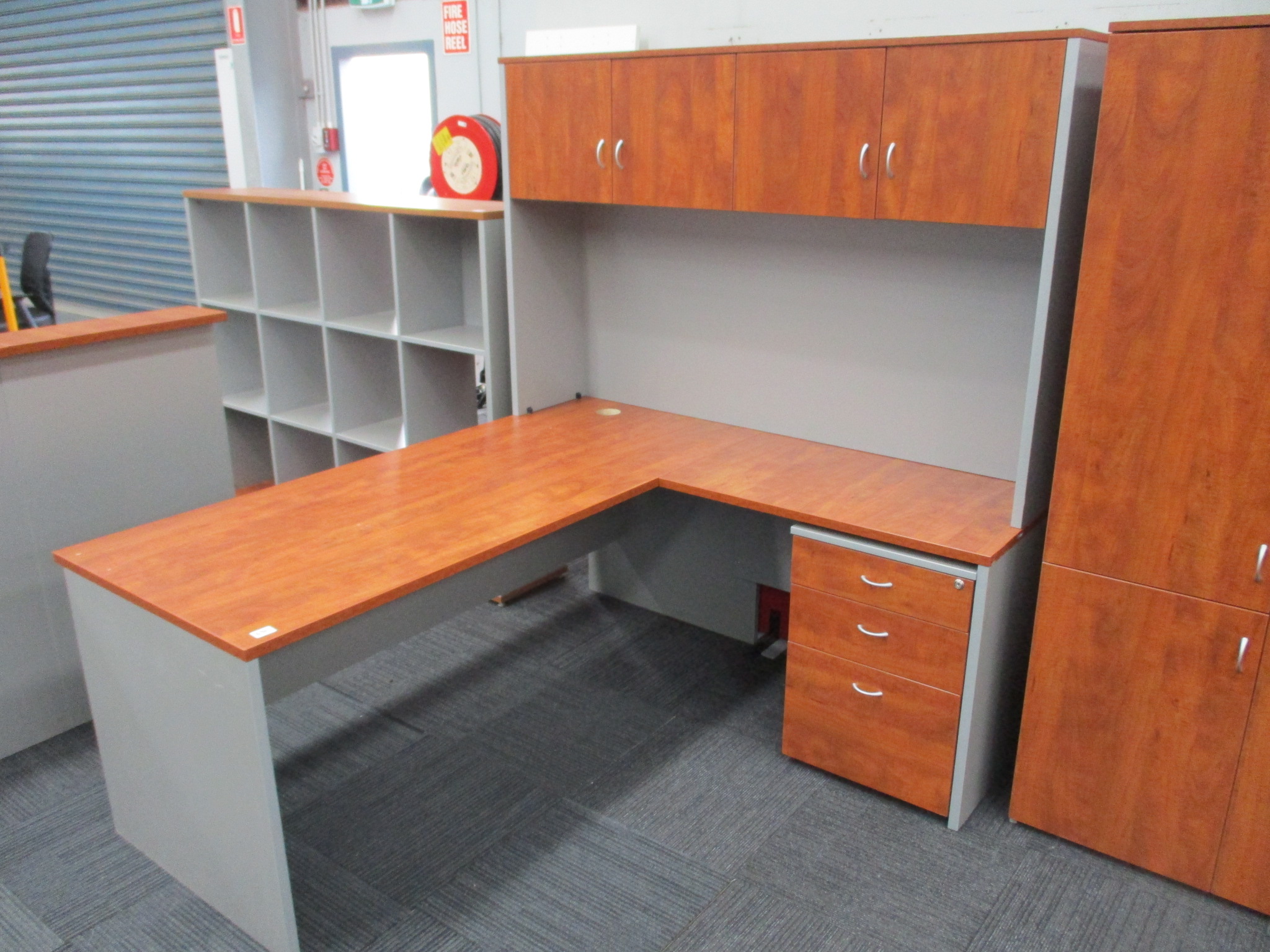 English Pear and Titanium Desk and Hutch $690