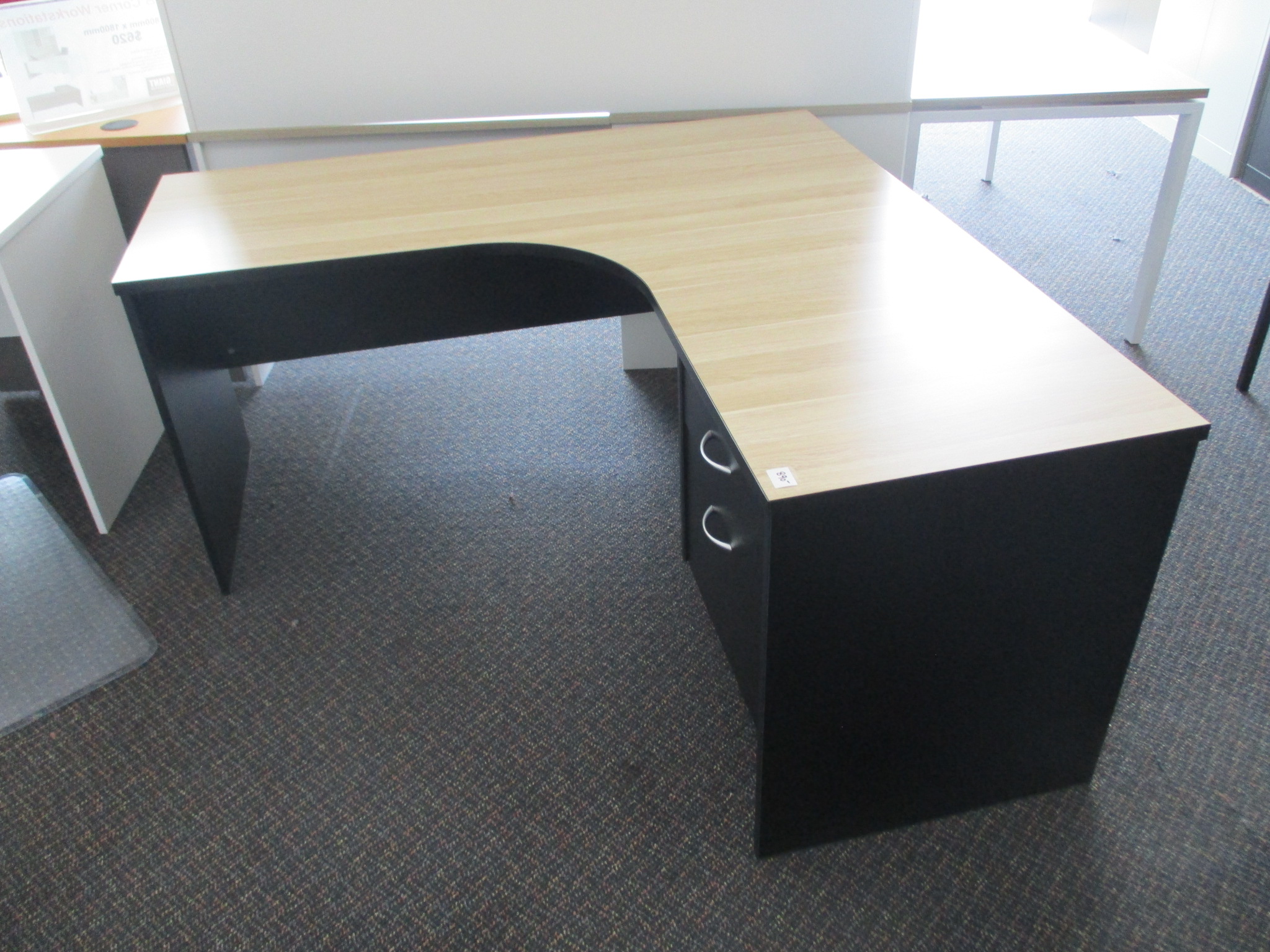 New Natural Oak and Black Corner Workstation 1500×1500 $890