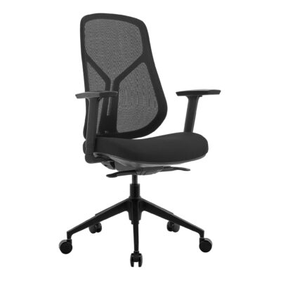 Bragg Low Back Chair | Giant Office Furniture Black ergonomic office chair with mesh backrest, padded seat, and rolling base for easy movement